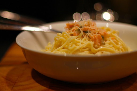 Sphaghetti with smoked salmon and creme fraiche