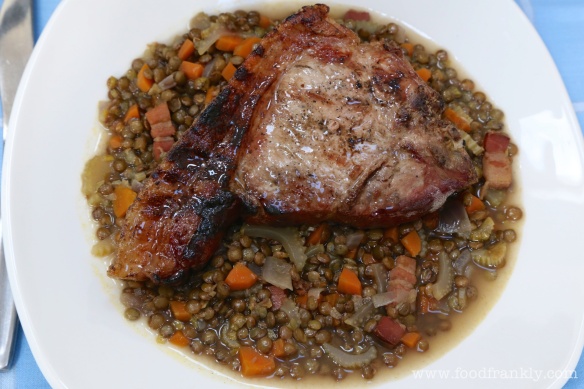 Pork chops and lentils